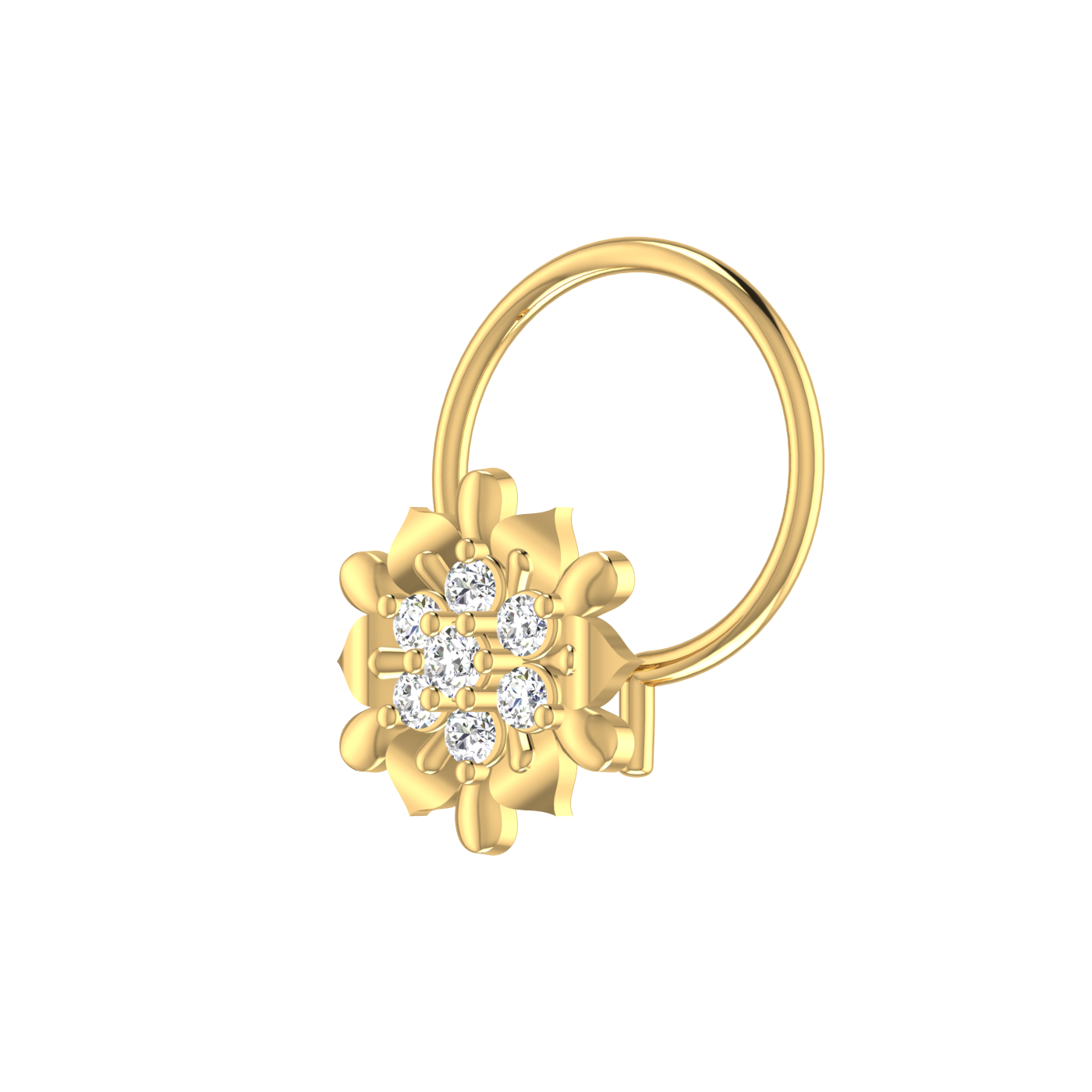 14K Gold Royal Lotus Design 0.05ct Lab Grown Diamond Nose Pin