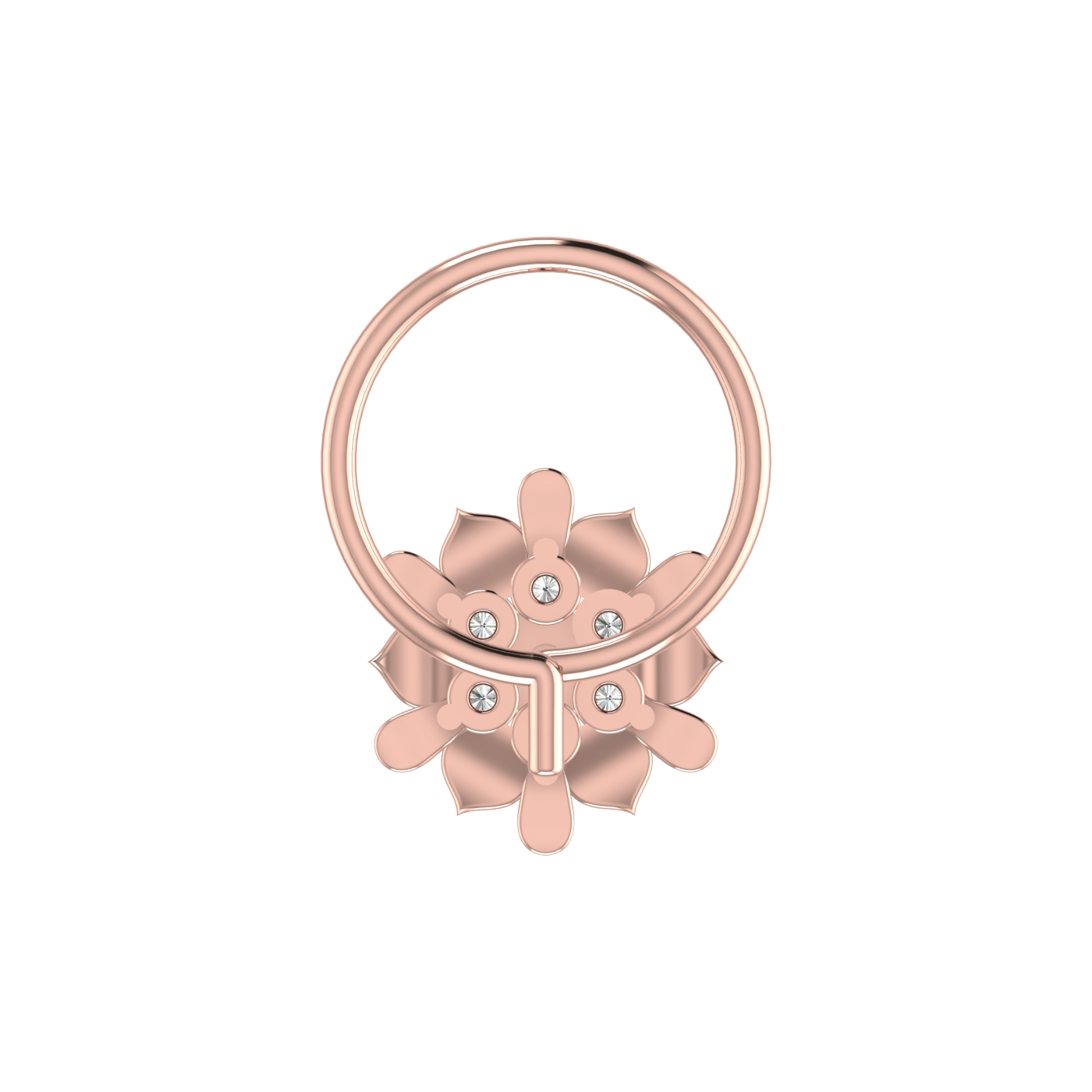 14K Gold Royal Lotus Design 0.05ct Lab Grown Diamond Nose Pin