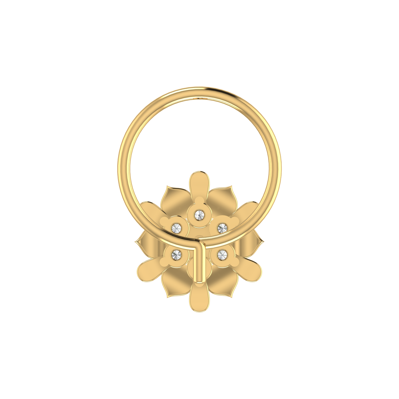 14K Gold Royal Lotus Design 0.05ct Lab Grown Diamond Nose Pin