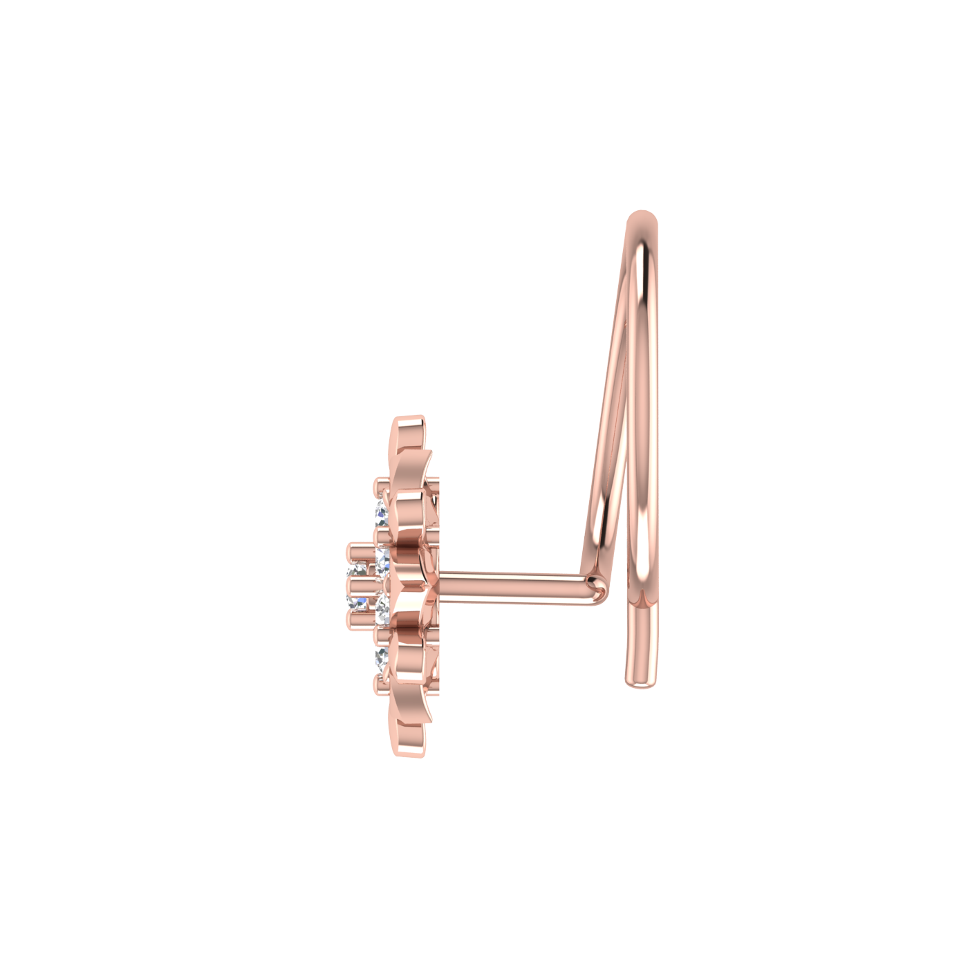 14K Gold Royal Lotus Design 0.05ct Lab Grown Diamond Nose Pin