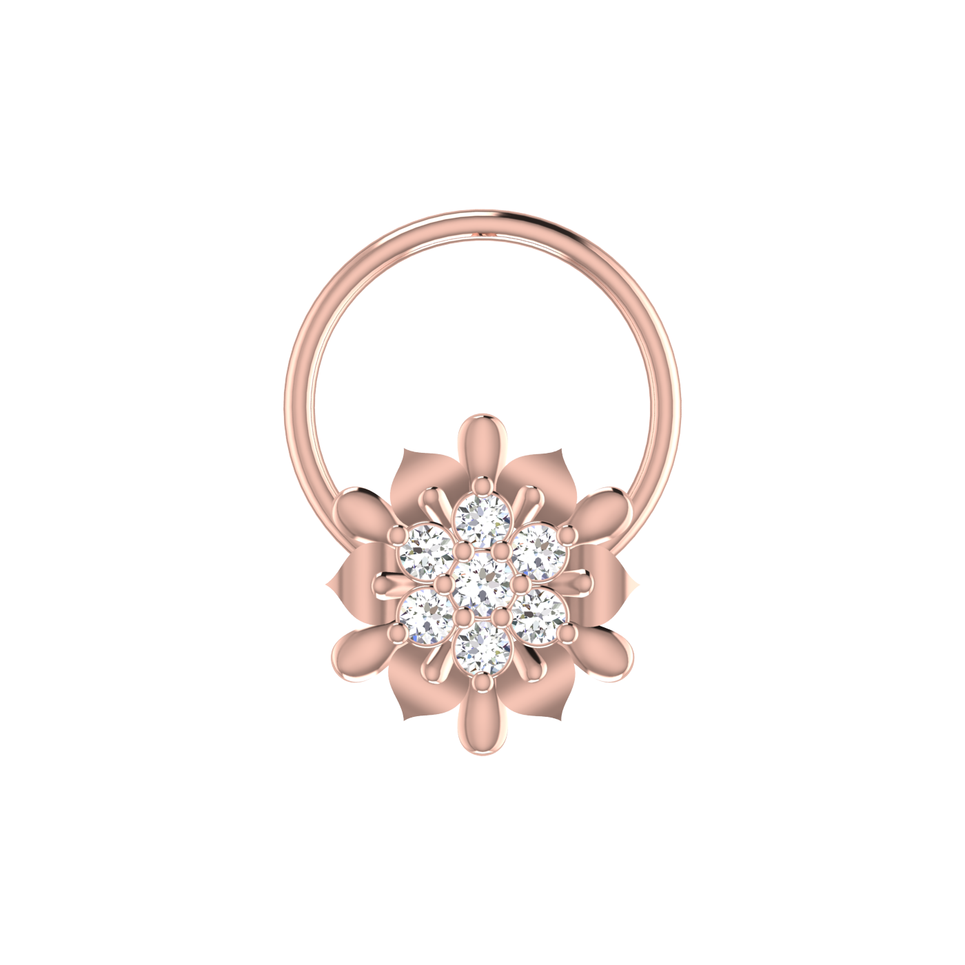 14K Gold Royal Lotus Design 0.05ct Lab Grown Diamond Nose Pin