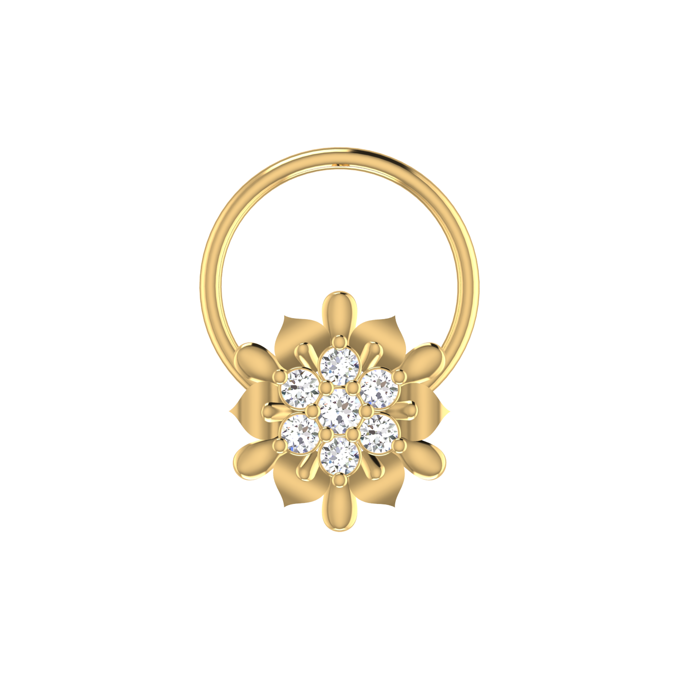 14K Gold Royal Lotus Design 0.05ct Lab Grown Diamond Nose Pin