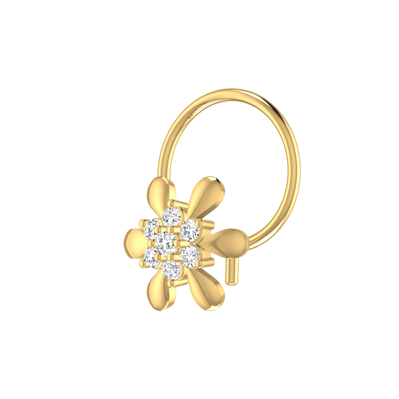 14K Gold Petal Bloom Design 0.05ct Lab Grown Diamond Nose Pin