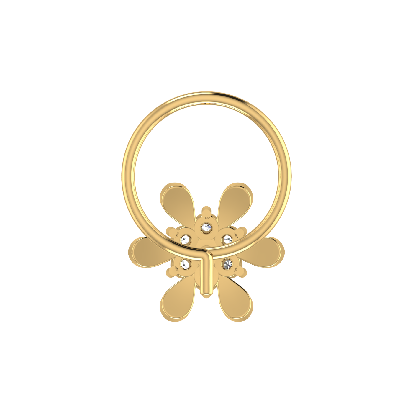 14K Gold Petal Bloom Design 0.05ct Lab Grown Diamond Nose Pin
