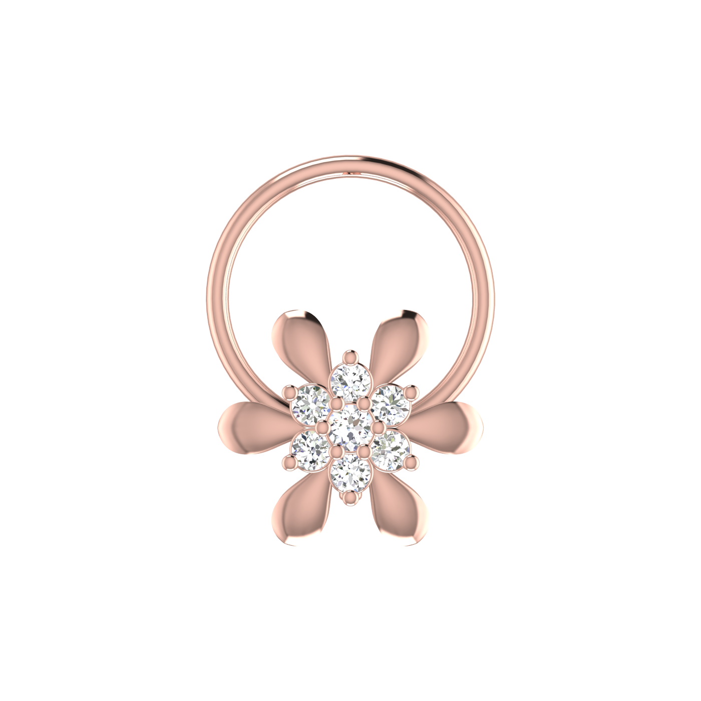 14K Gold Petal Bloom Design 0.05ct Lab Grown Diamond Nose Pin