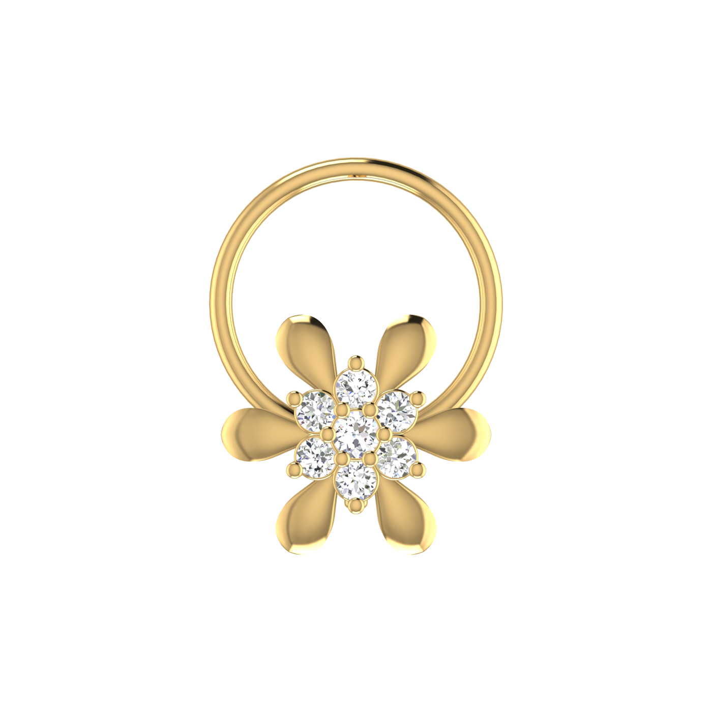 14K Gold Petal Bloom Design 0.05ct Lab Grown Diamond Nose Pin