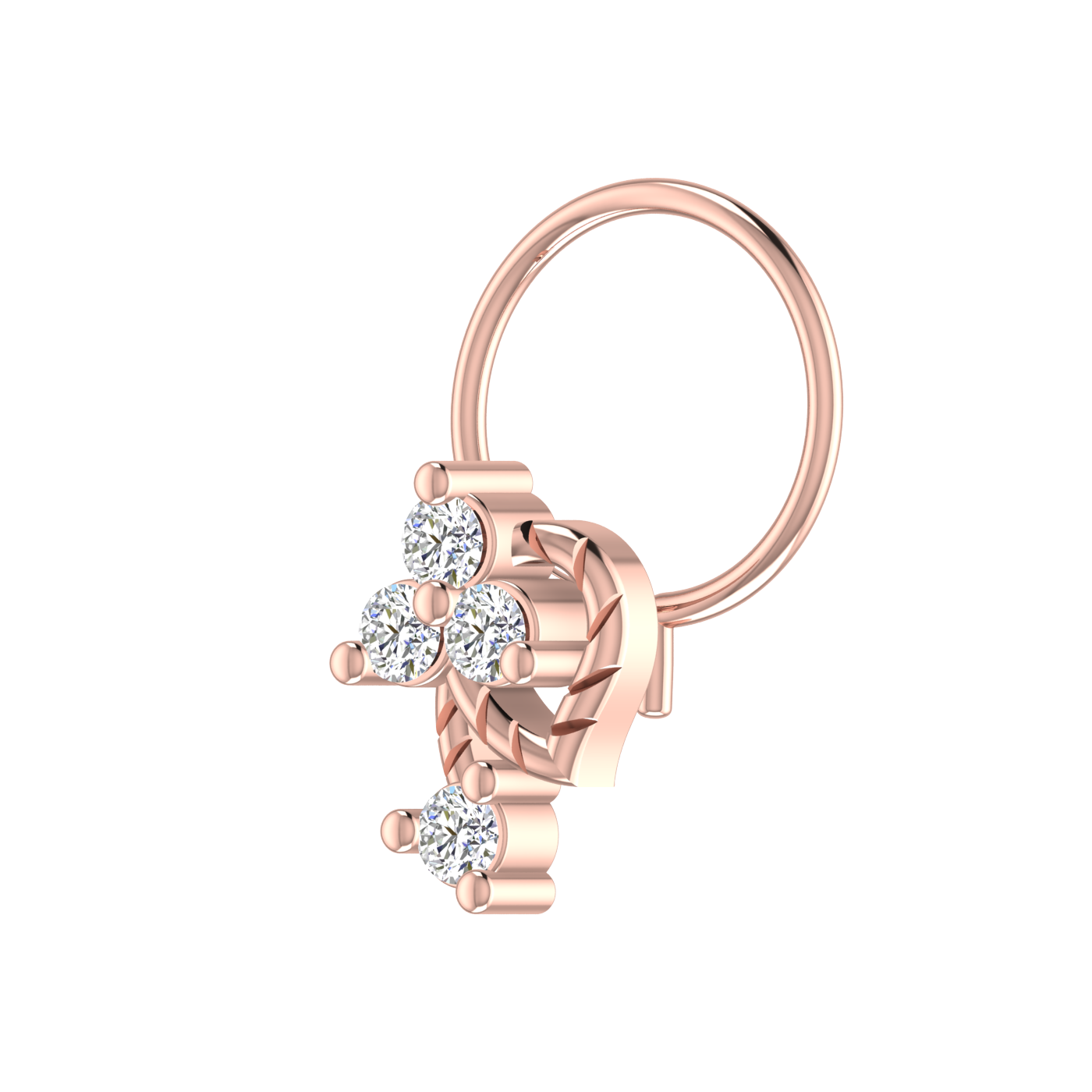 14K Gold Floral Vine Design 0.08ct Natural Diamond Nose Pin