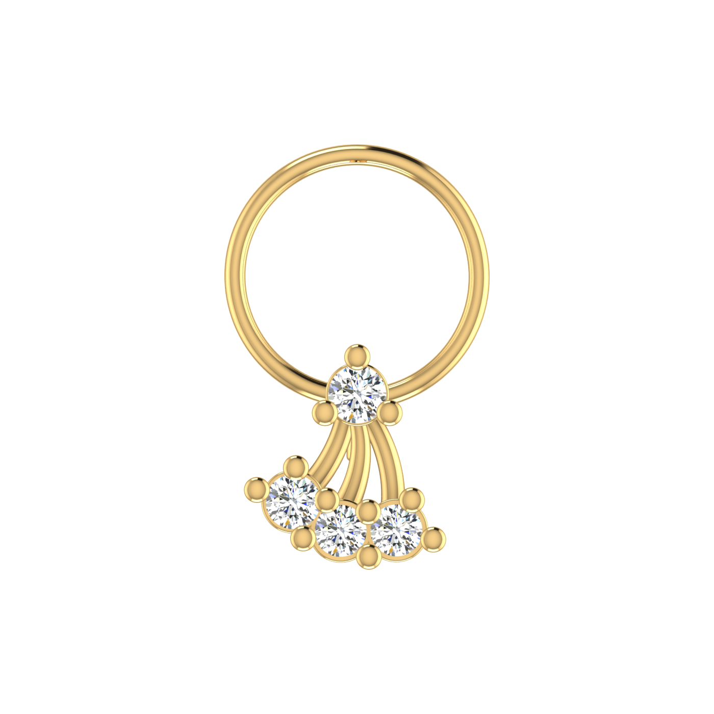 14K Gold Multi-Strand Diamond Cascade Design 0.08ct Natural Diamond Nose Pin