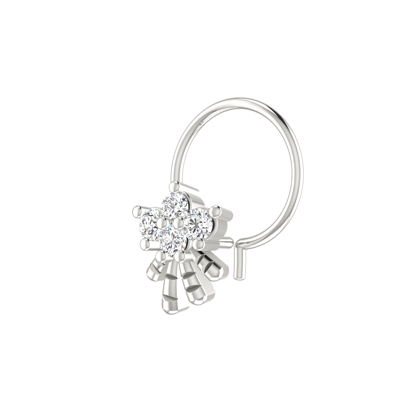 14K Gold, Diamond Cluster with Gold Dangling Beads 0.09ct Natural Diamond Nose Pin