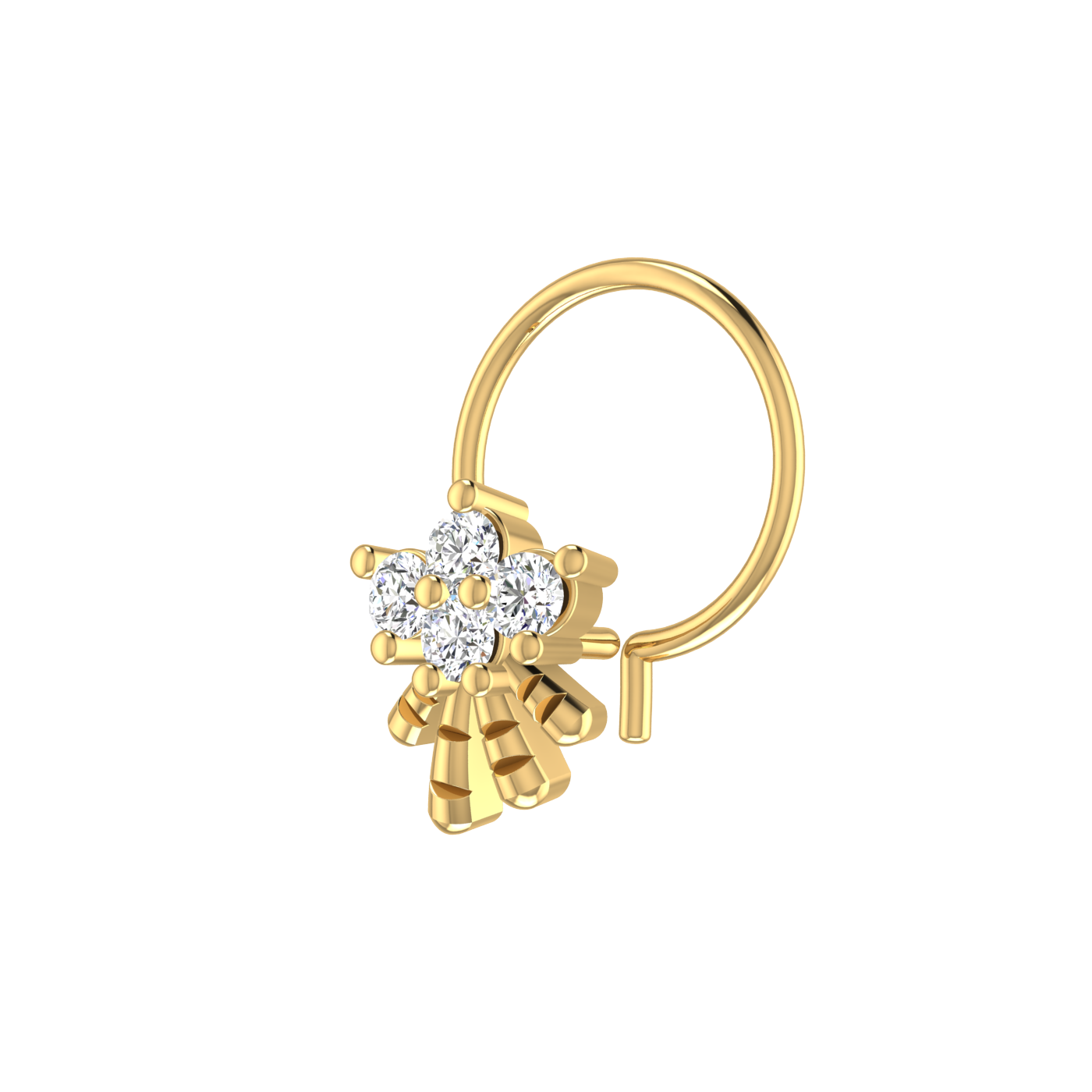 14K Gold, Diamond Cluster with Gold Dangling Beads 0.09ct Natural Diamond Nose Pin