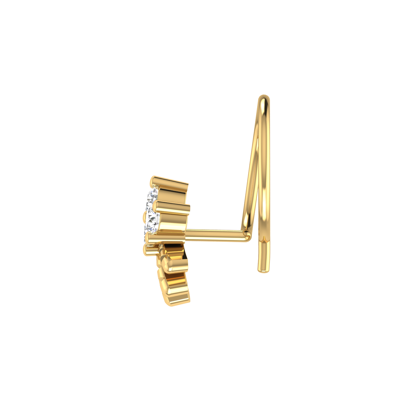 14K Gold, Diamond Cluster with Gold Dangling Beads 0.09ct Natural Diamond Nose Pin