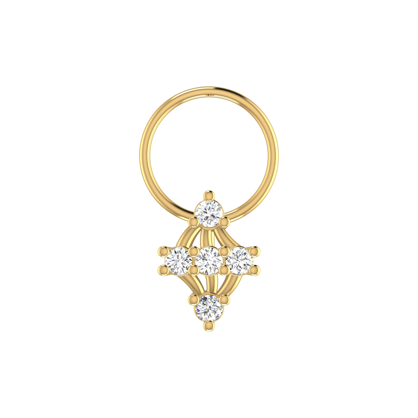 14K Gold Rhombus Diamond Cluster Design  0.1ct Natural Diamond Nose Pin