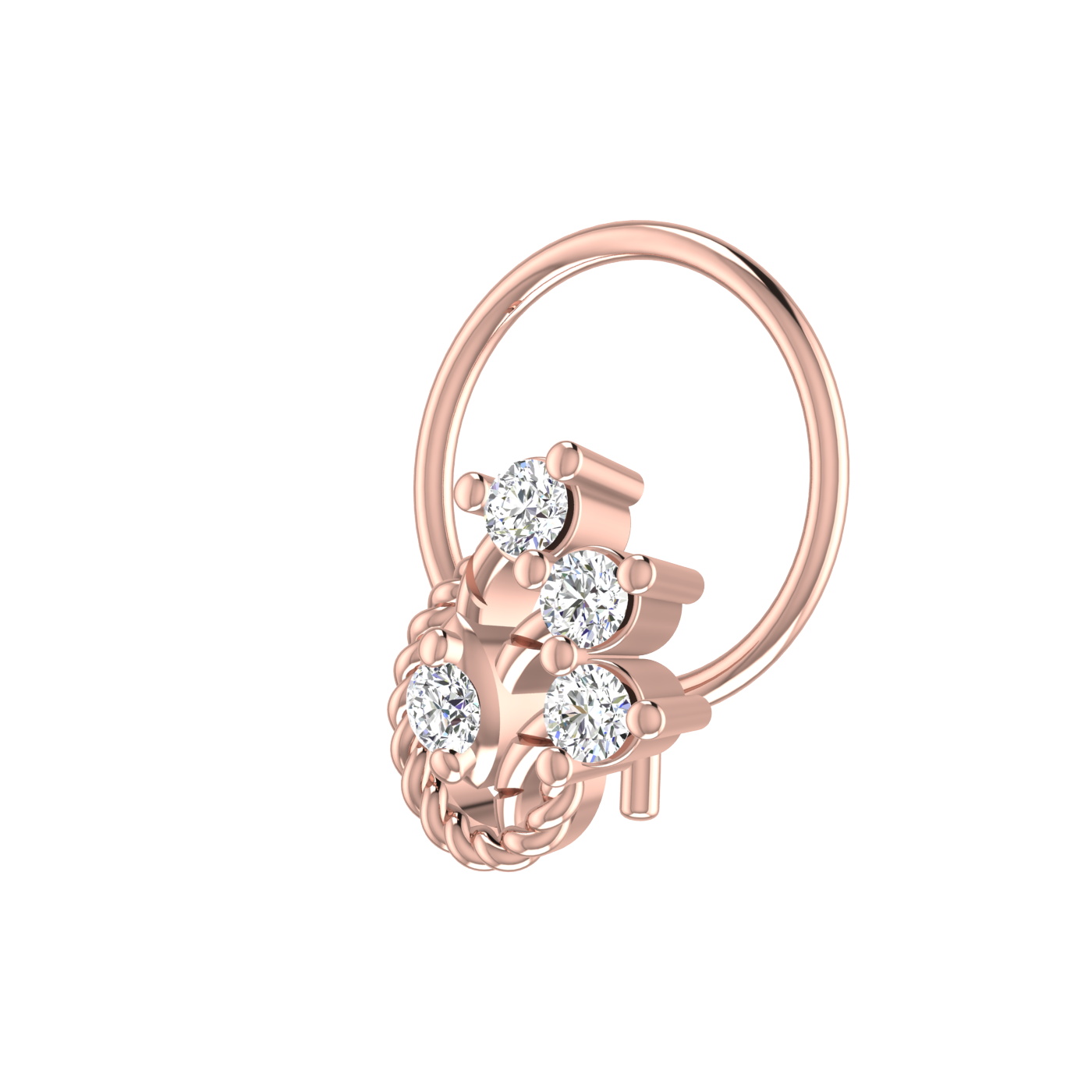 14K Gold Twisted Vine Design 0.08ct Natural Diamond Nose Pin