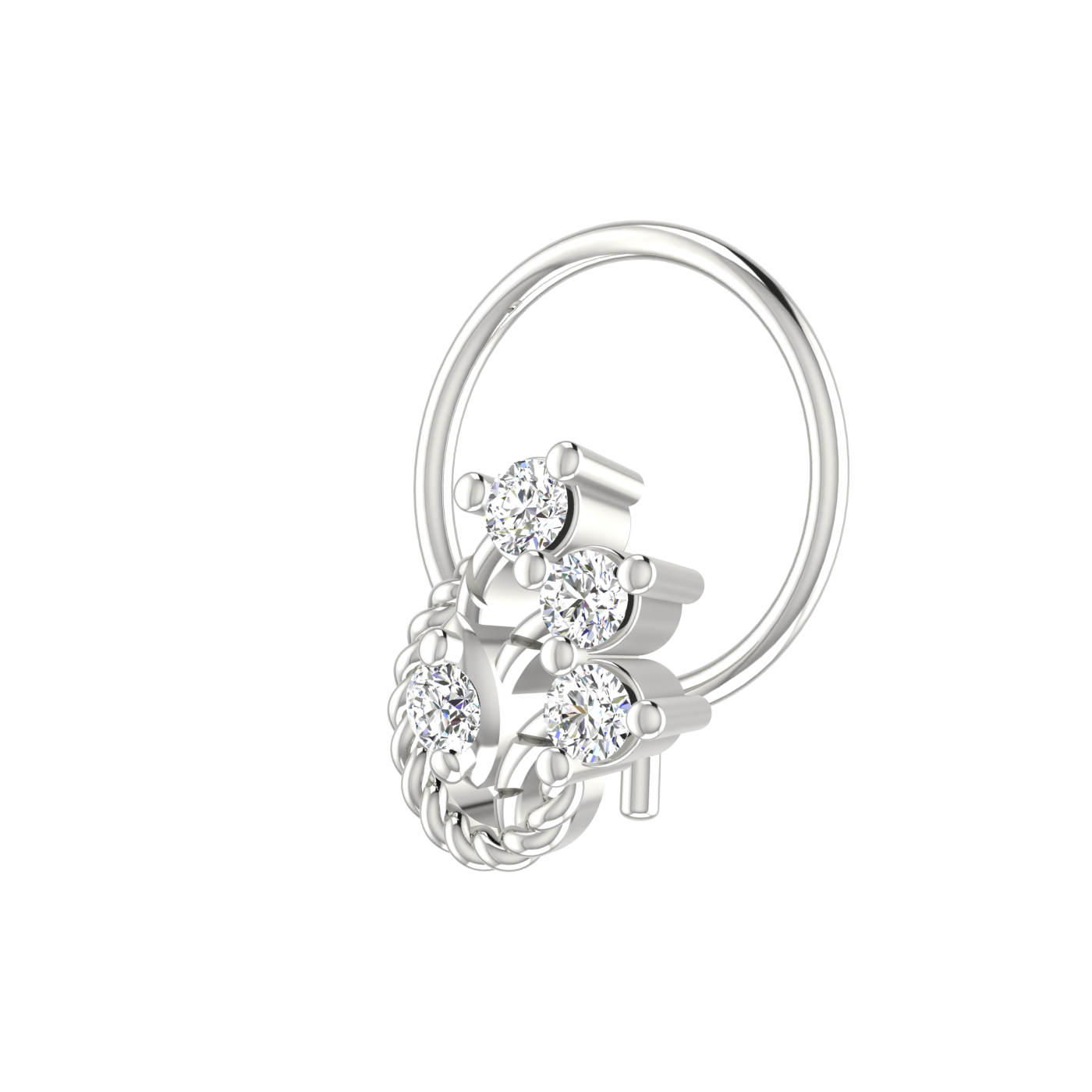 14K Gold Twisted Vine Design 0.08ct Natural Diamond Nose Pin