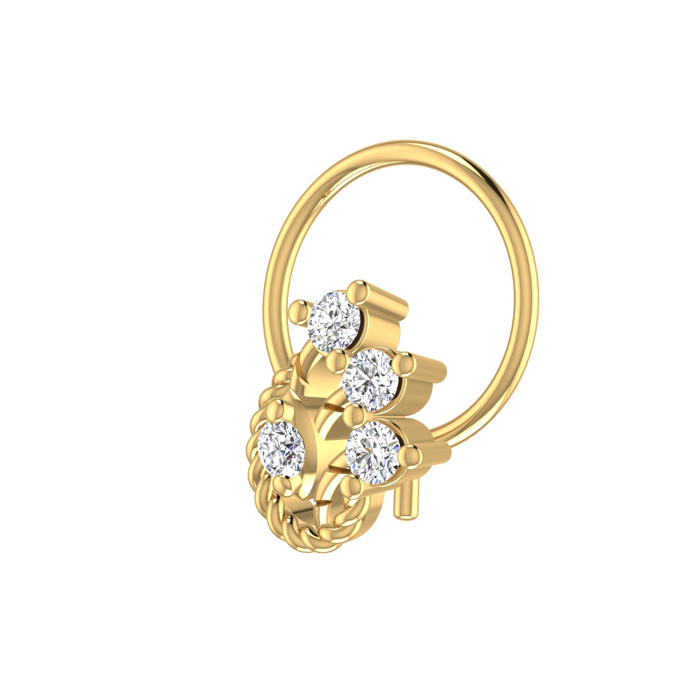 14K Gold Twisted Vine Design 0.08ct Natural Diamond Nose Pin