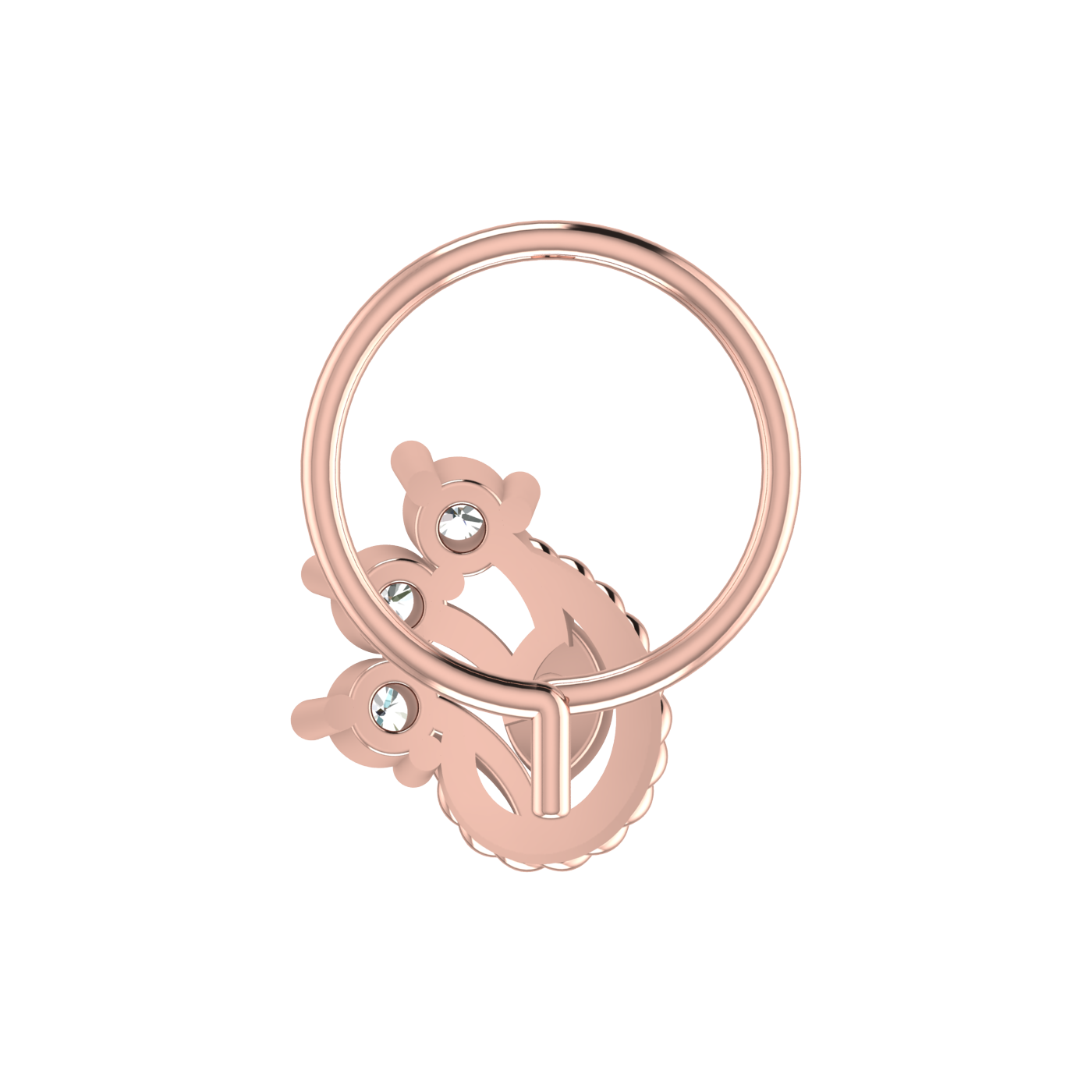 14K Gold Twisted Vine Design 0.08ct Natural Diamond Nose Pin