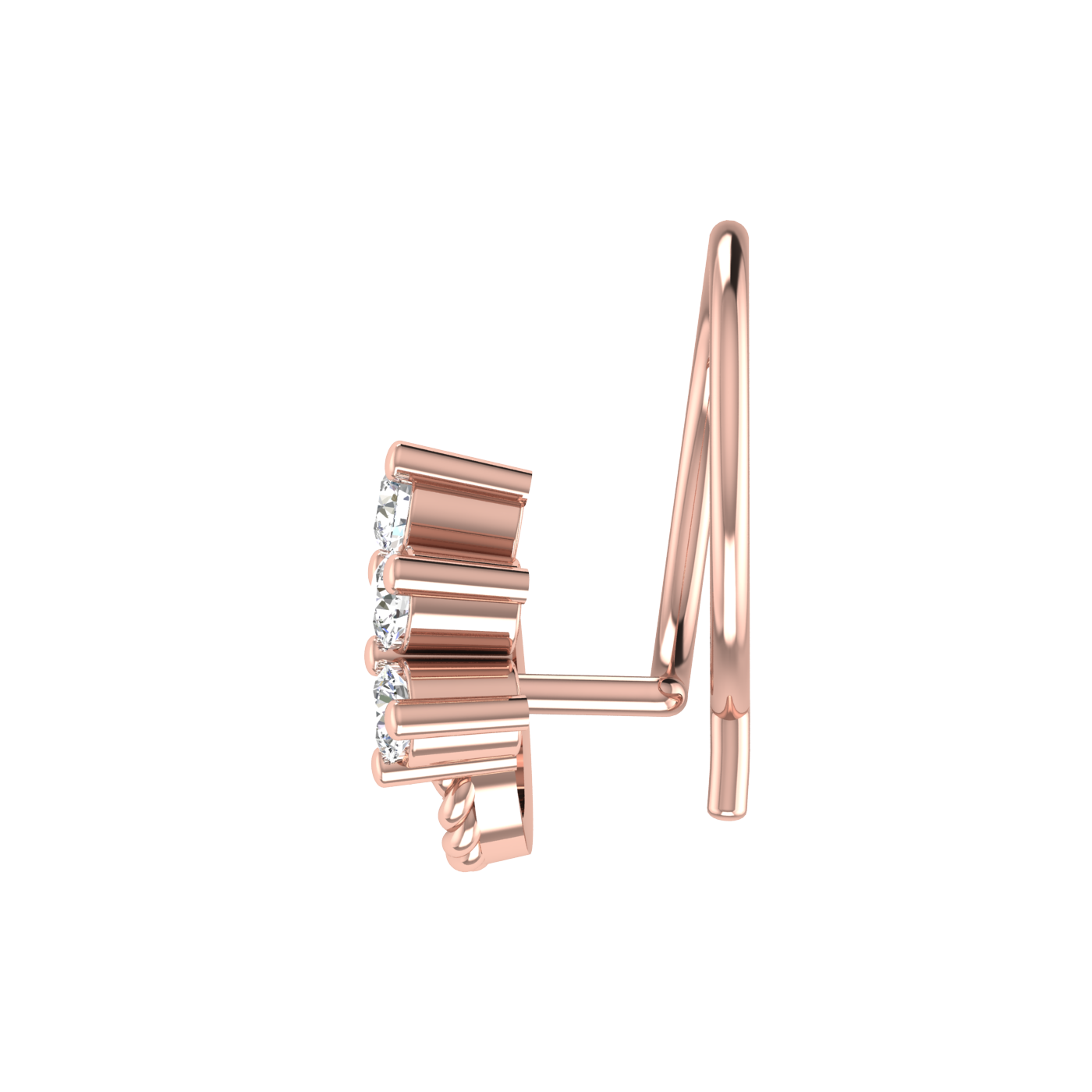 14K Gold Twisted Vine Design 0.08ct Natural Diamond Nose Pin