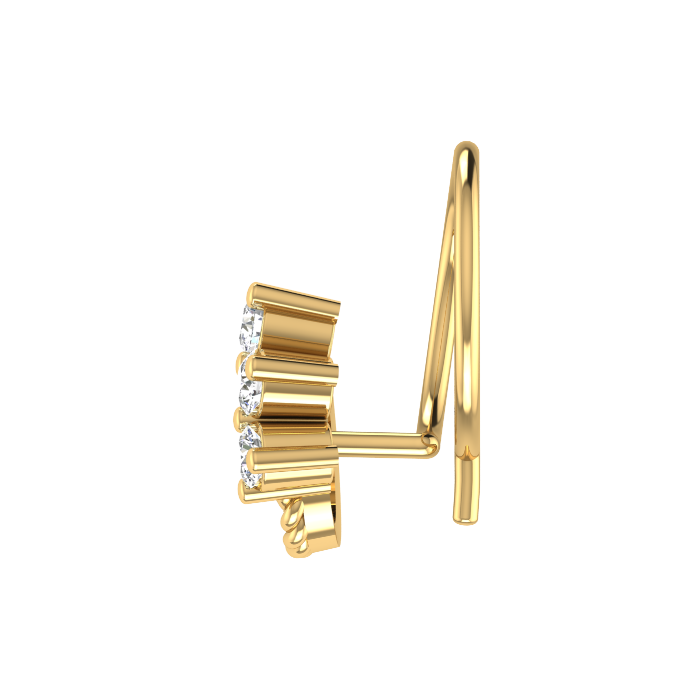 14K Gold Twisted Vine Design 0.08ct Natural Diamond Nose Pin
