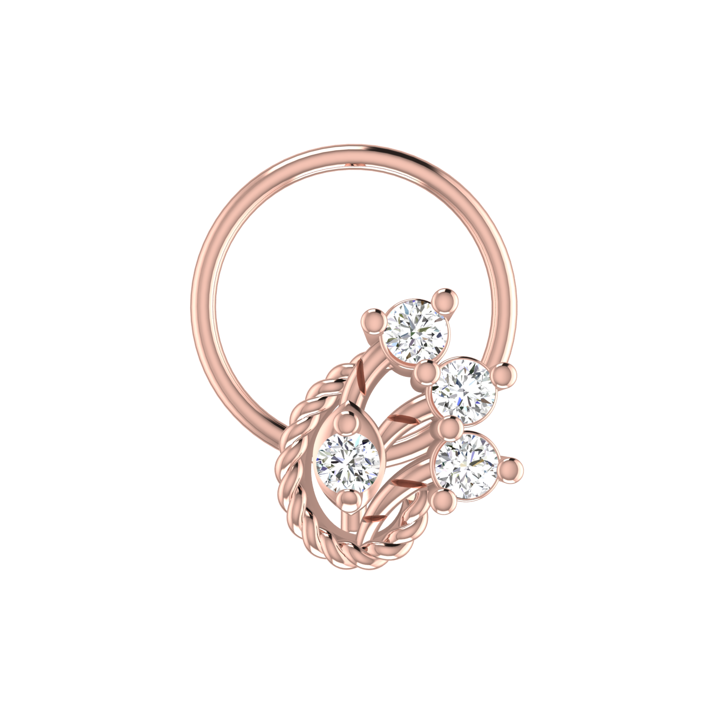 14K Gold Twisted Vine Design 0.08ct Lab Grown Diamond Nose Pin