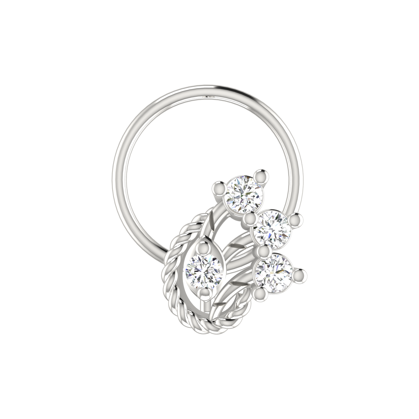 14K Gold Twisted Vine Design 0.08ct Natural Diamond Nose Pin