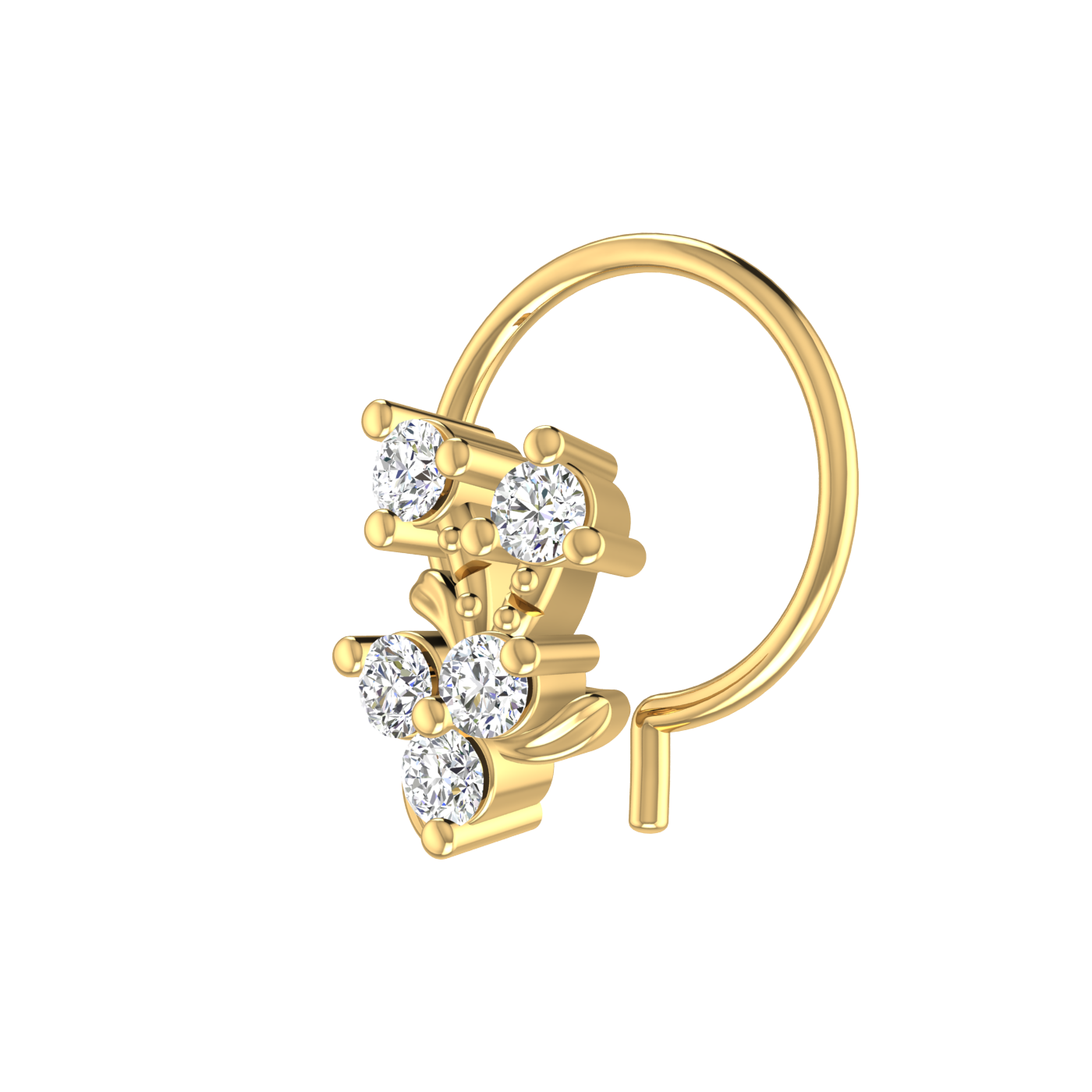 14K Gold Floral Cluster Design 0.1ct Natural Diamond Nose Pin
