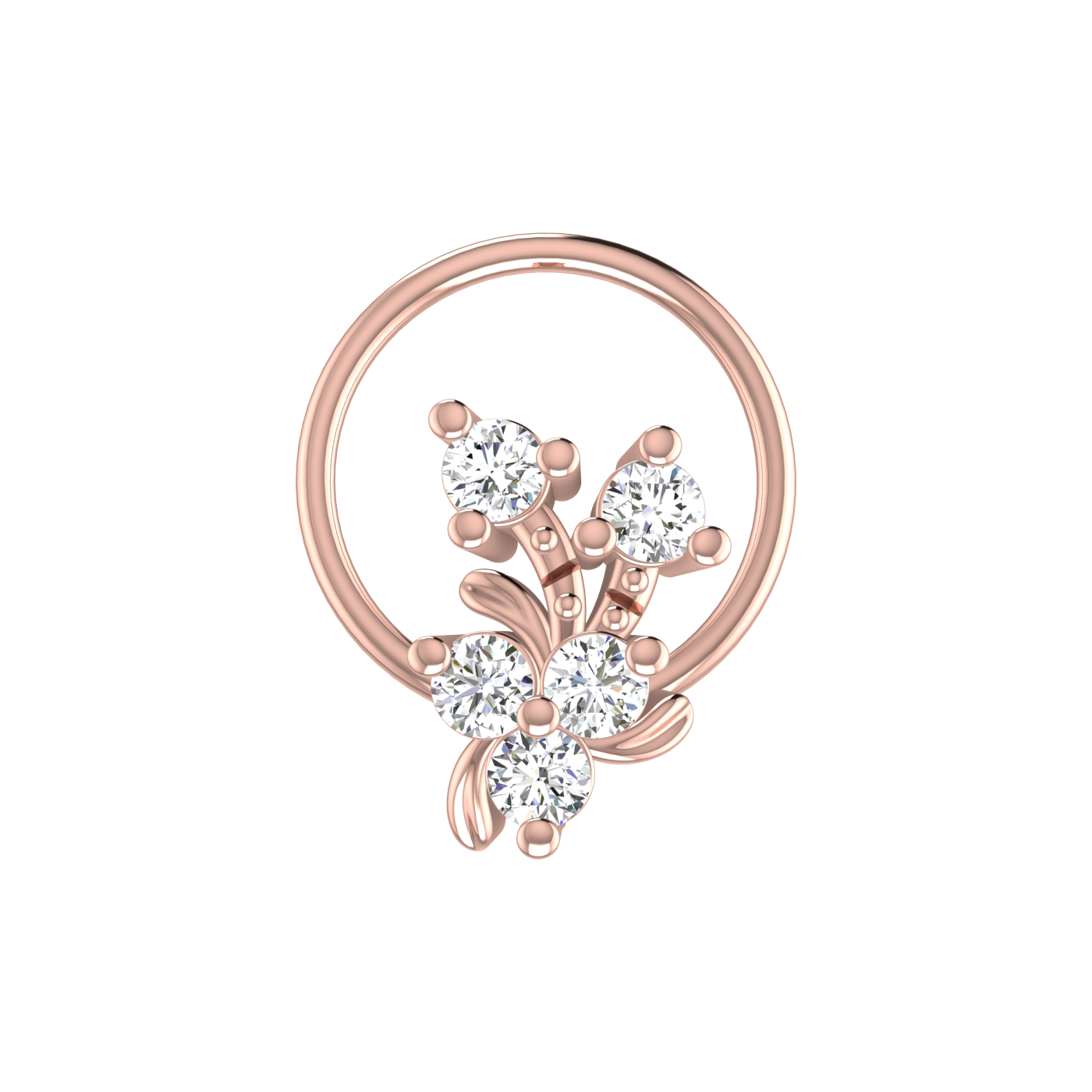 14K Gold Floral Cluster Design 0.1ct Natural Diamond Nose Pin