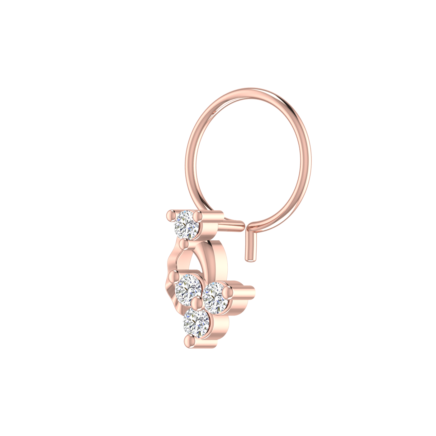 14K Gold Dangling Teardrop Floral Design 0.08ct Natural Diamond Nose Pin