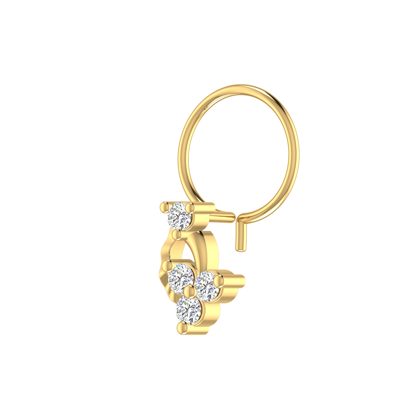 14K Gold Dangling Teardrop Floral Design 0.08ct Natural Diamond Nose Pin