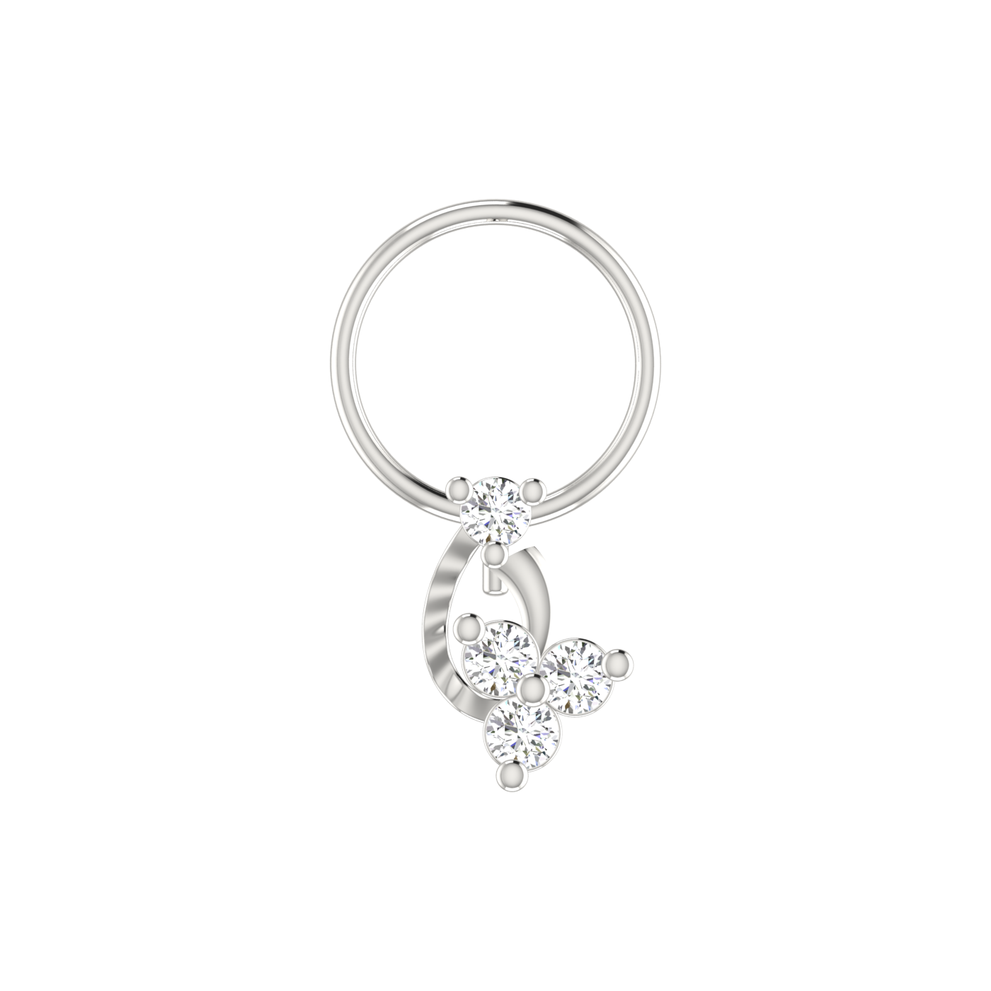 14K Gold Dangling Teardrop Floral Design 0.08ct Natural Diamond Nose Pin