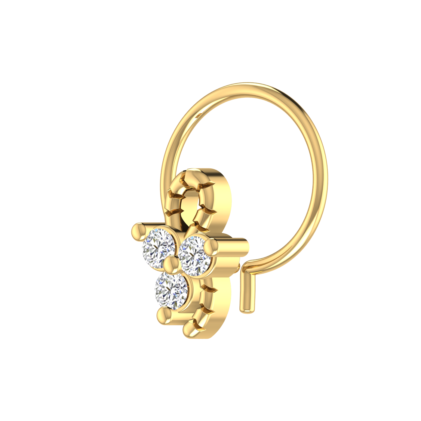 14K Gold Twisted Vine Design 0.06ct Natural Diamond Nose Pin