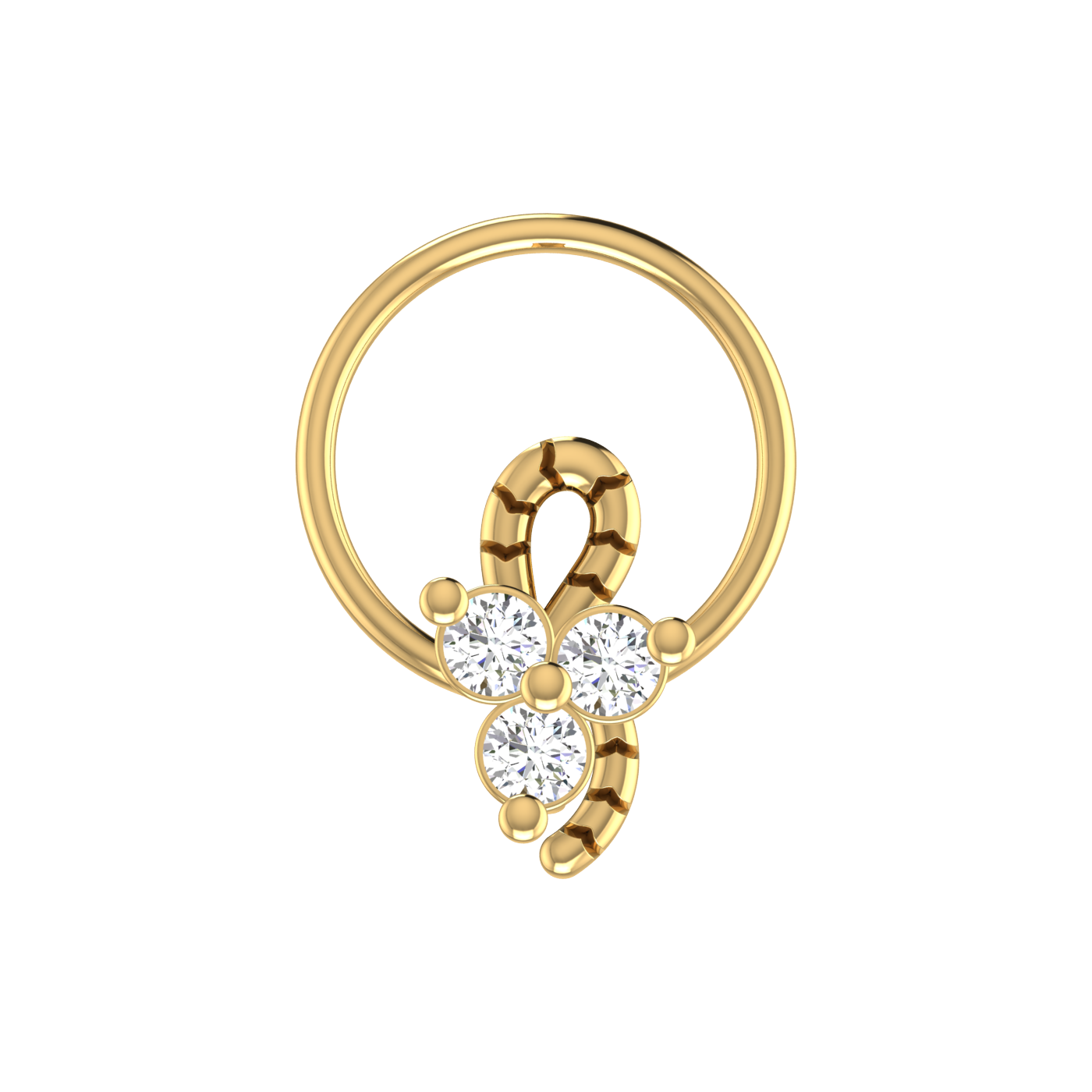 14K Gold Twisted Vine Design 0.06ct Natural Diamond Nose Pin