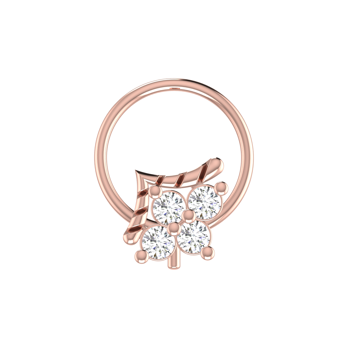 14K Gold Floral and Leaf-Inspired Design 0.08ct Natural Diamond Nose Pin