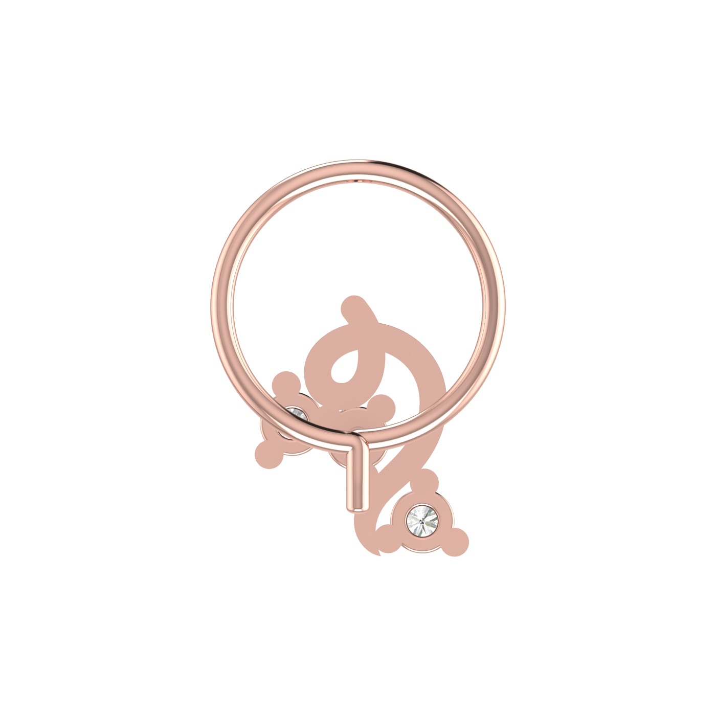 14K Gold Swirl Vine Design 0.06ct Natural Diamond Nose Pin