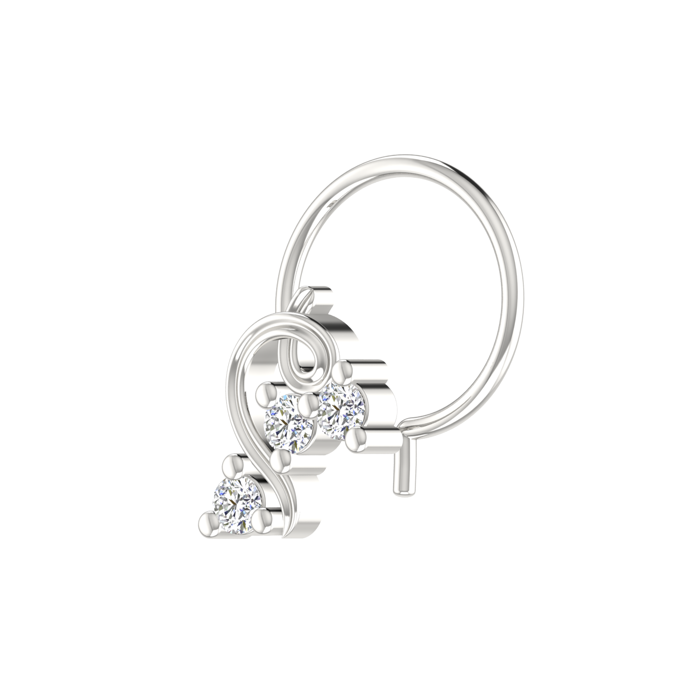 14K Gold Swirl Vine Design 0.06ct Natural Diamond Nose Pin