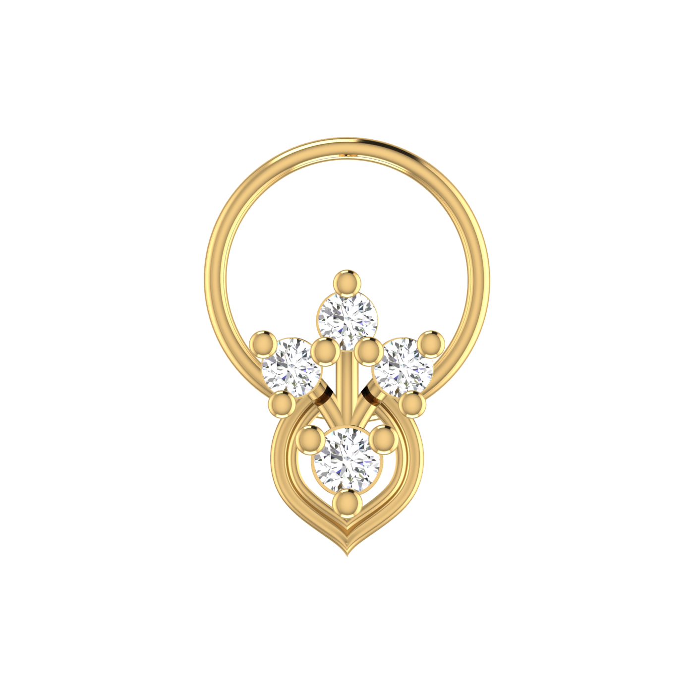 14K Floral Teardrop Design 0.09ct Natural Diamond Nose Pin