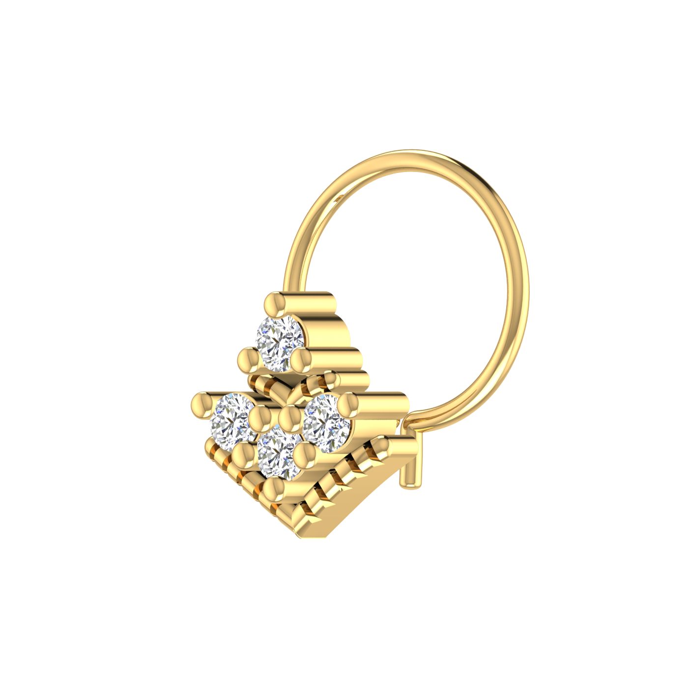 14K Gold Geometric Floral Pyramid Design 0.08ct Natural Diamond Nose Pin