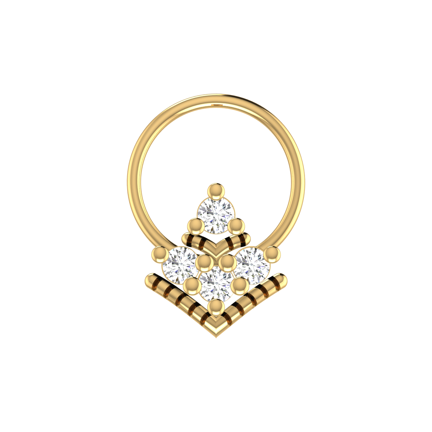14K Gold Geometric Floral Pyramid Design 0.08ct Natural Diamond Nose Pin