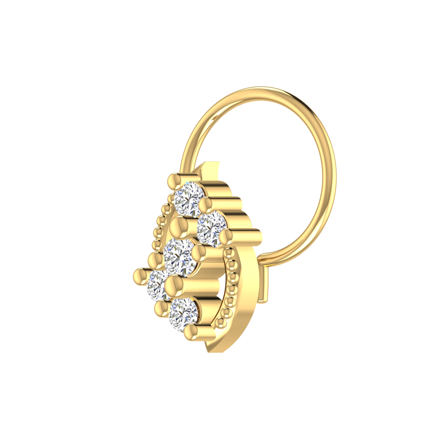 14K Gold Curved Floral Vine Design 0.11ct Natural Diamond Nose Pin