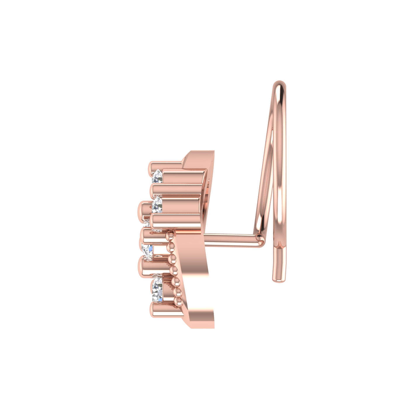 14K Gold Curved Floral Vine Design 0.11ct Natural Diamond Nose Pin