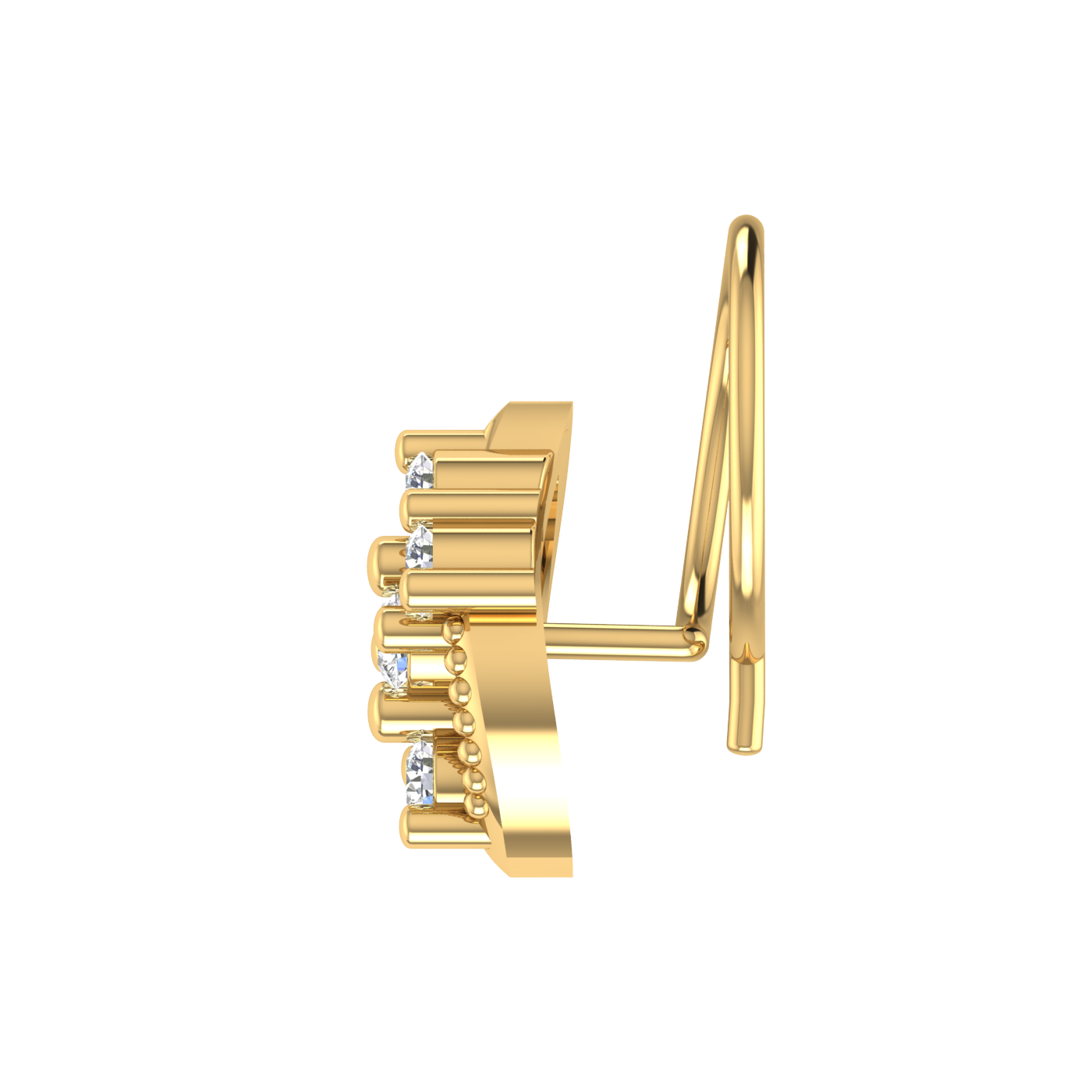14K Gold Curved Floral Vine Design 0.11ct Natural Diamond Nose Pin
