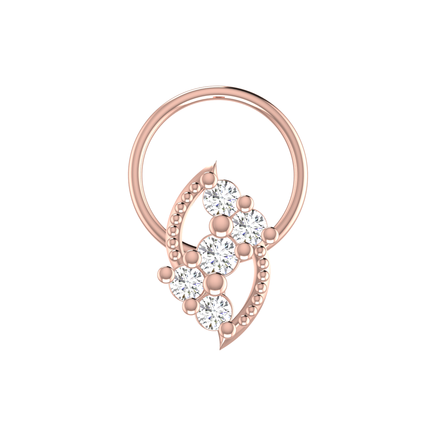 14K Gold Curved Floral Vine Design 0.11ct Natural Diamond Nose Pin