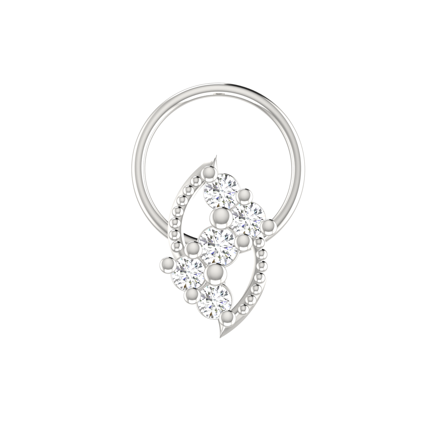 14K Gold Curved Floral Vine Design 0.11ct Natural Diamond Nose Pin