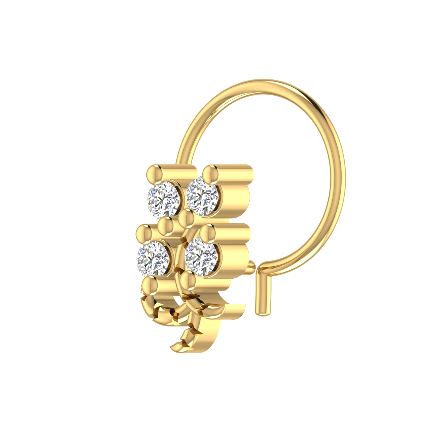 14K Gold Floral Vine-Inspired Design 0.08ct Natural Diamond Nose Pin