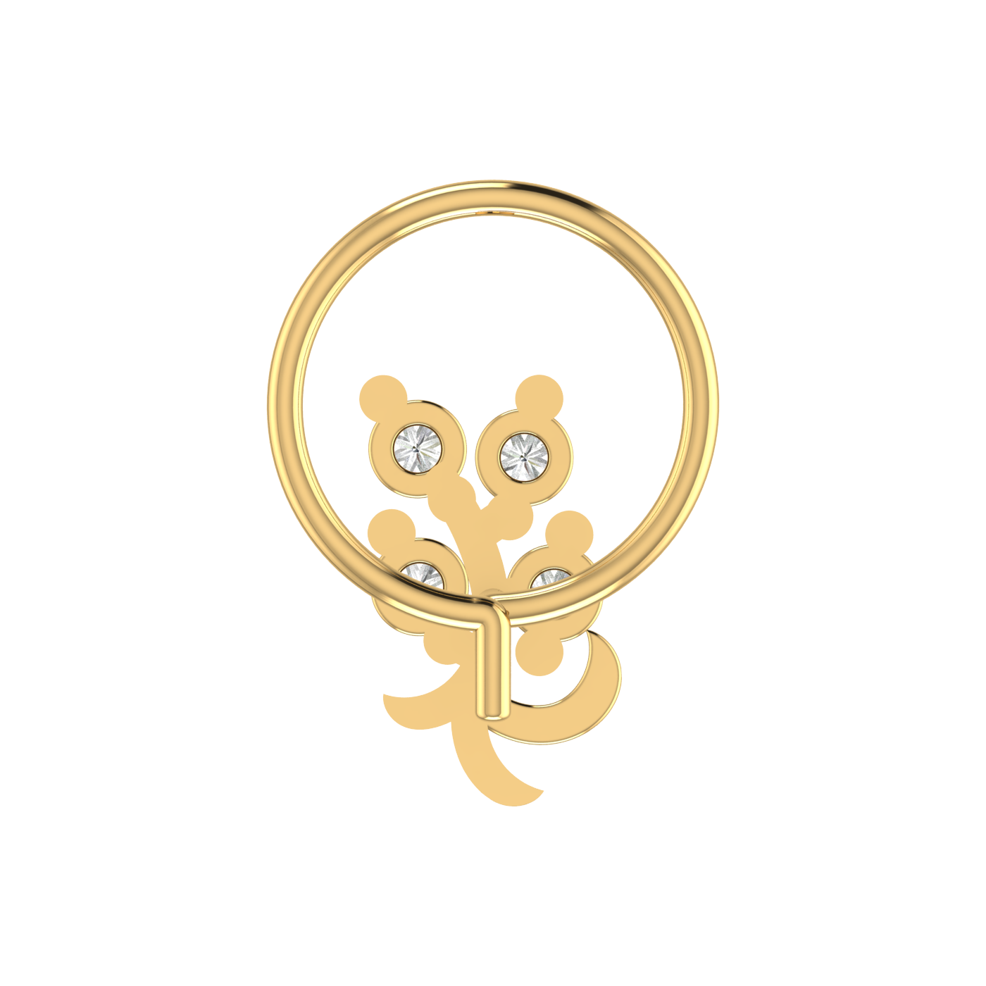 14K Gold Floral Vine-Inspired Design 0.08ct Natural Diamond Nose Pin