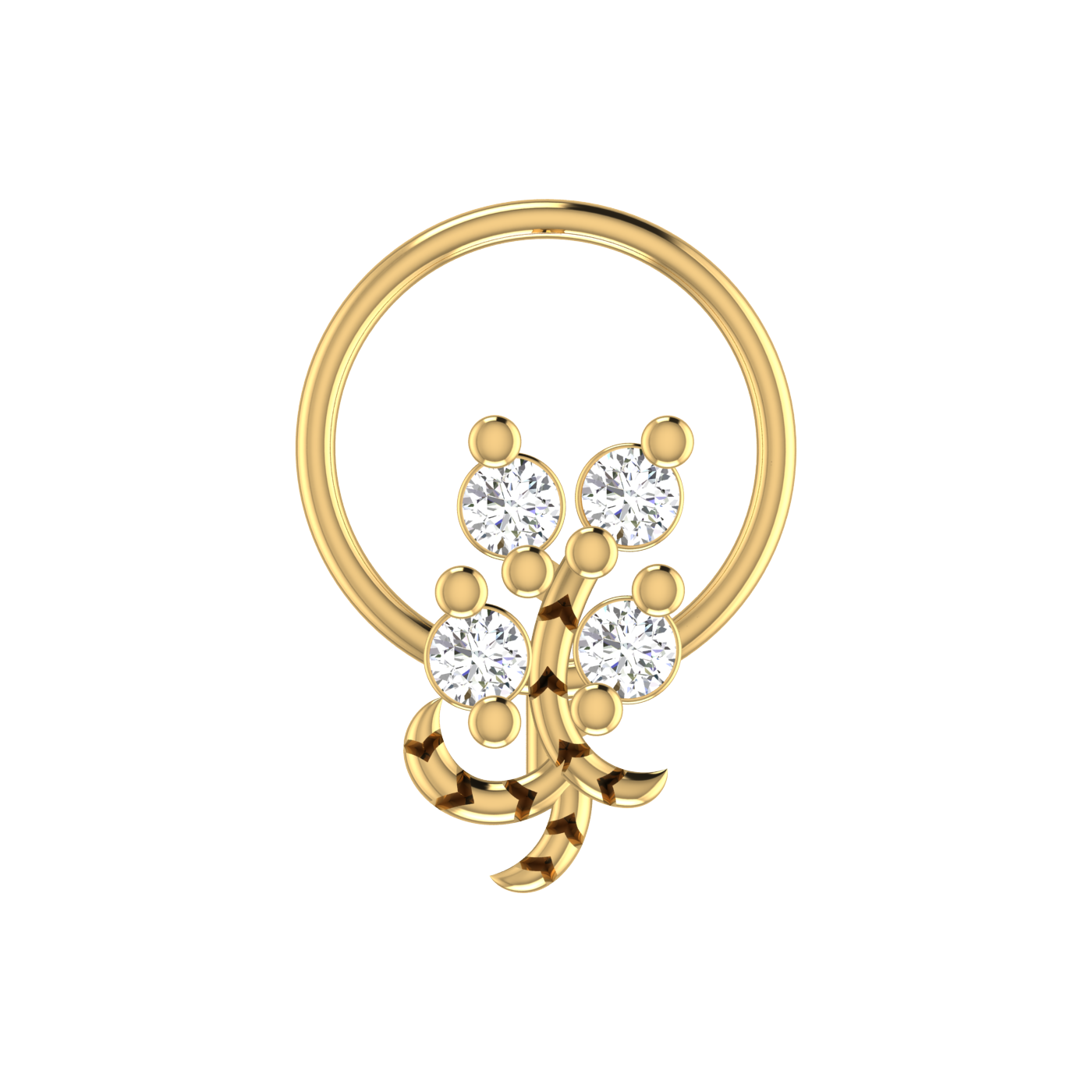 14K Gold Floral Vine-Inspired Design 0.08ct Natural Diamond Nose Pin