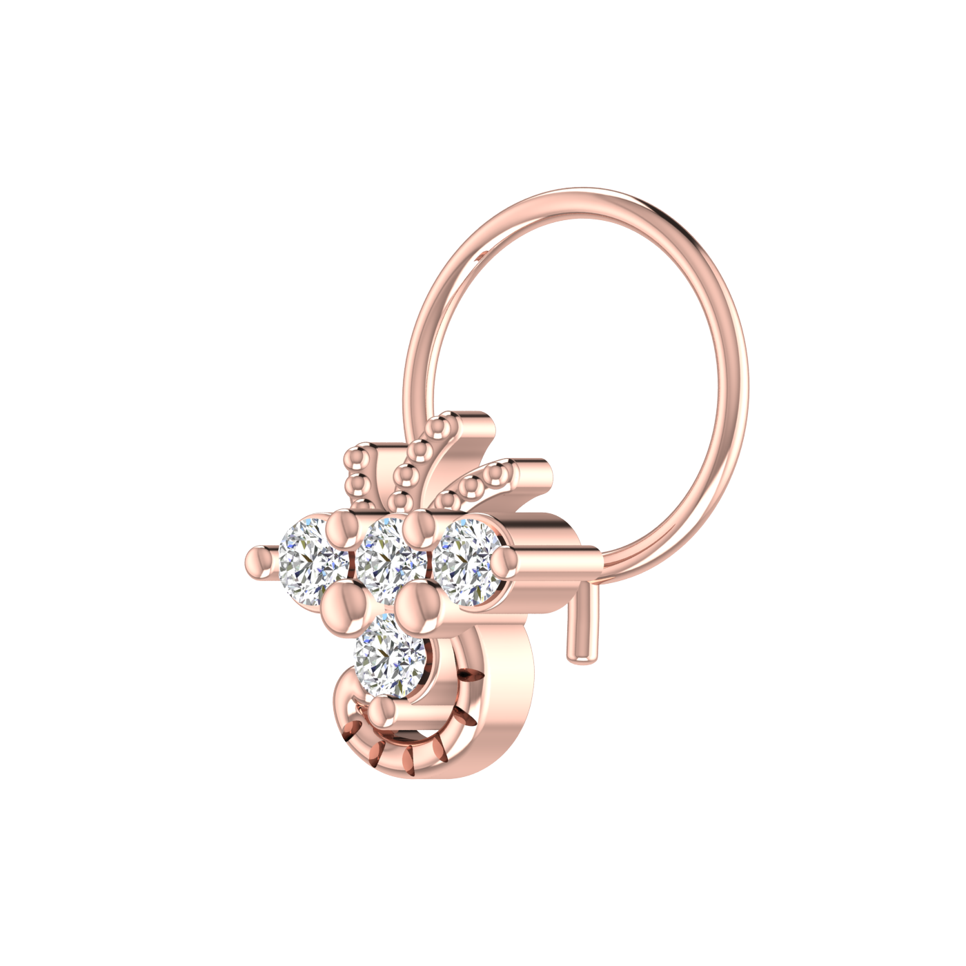 14K Gold Floral Cluster With Gold Detailing Design 0.12ct Natural Diamond Nose Pin