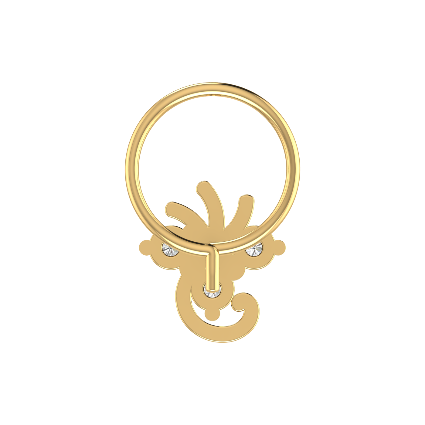 14K Gold Floral Cluster With Gold Detailing Design 0.12ct Natural Diamond Nose Pin