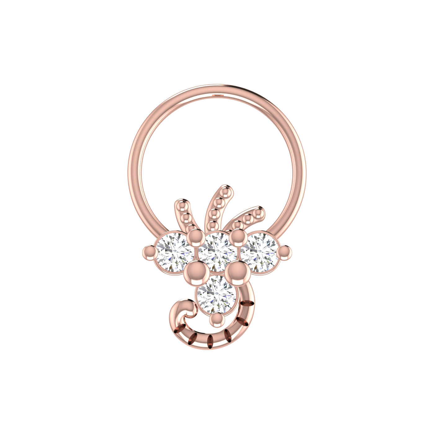 14K Gold Floral Cluster With Gold Detailing Design 0.12ct Natural Diamond Nose Pin