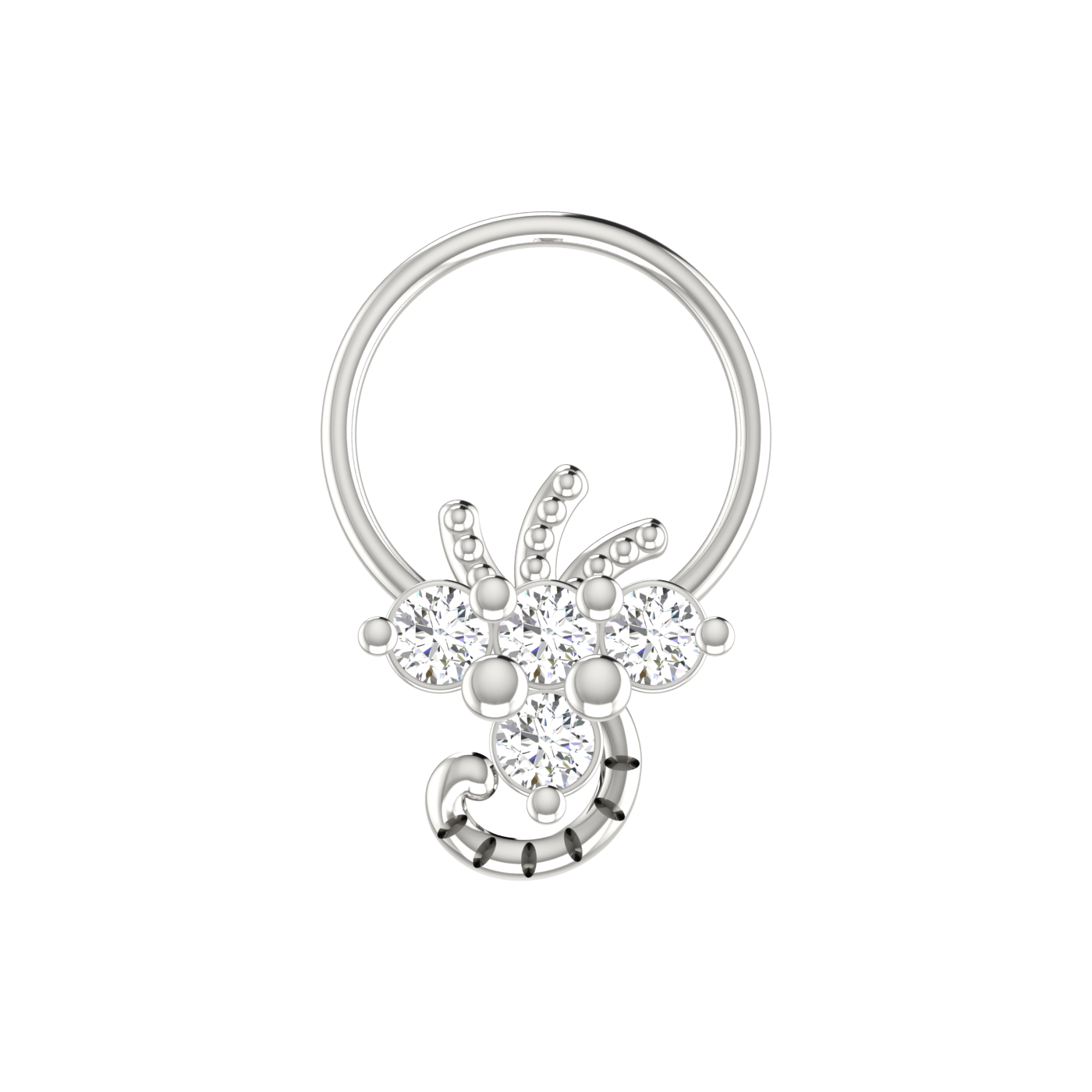 14K Gold Floral Cluster With Gold Detailing Design 0.12ct Natural Diamond Nose Pin