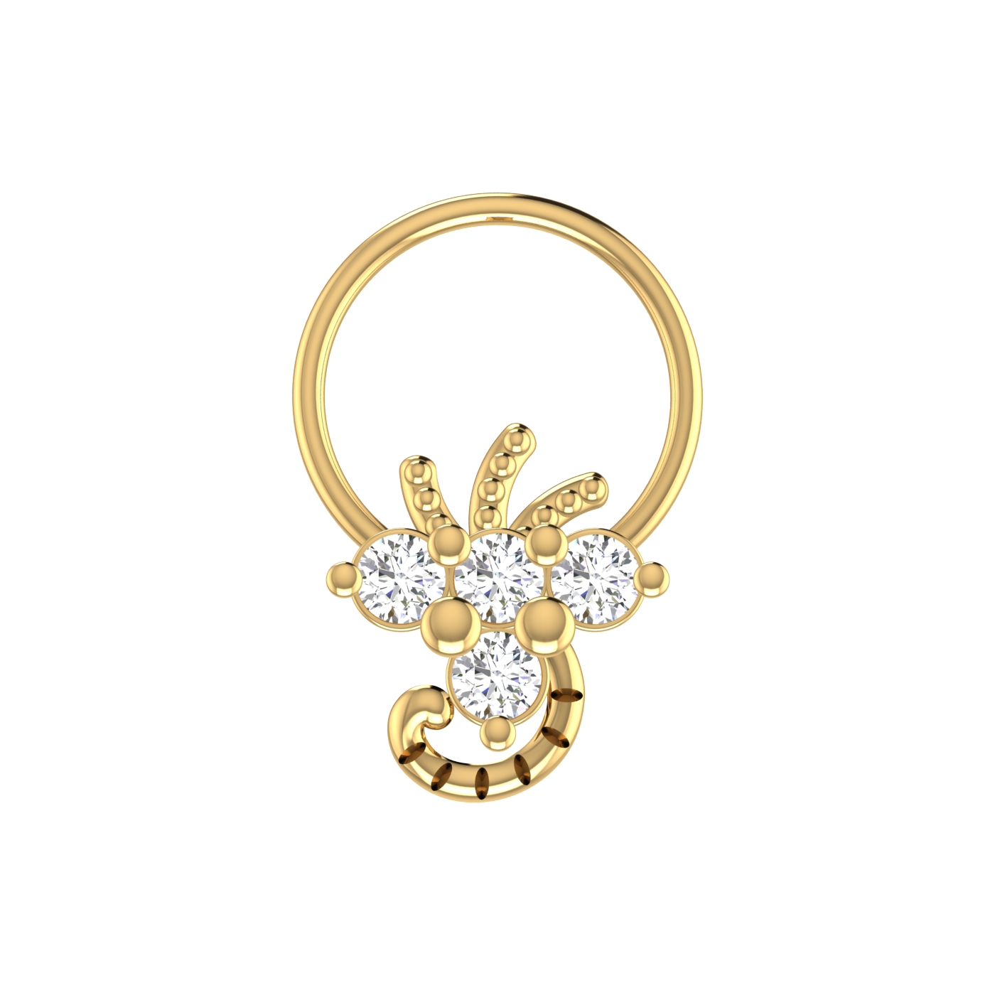 14K Gold Floral Cluster With Gold Detailing Design 0.12ct Natural Diamond Nose Pin